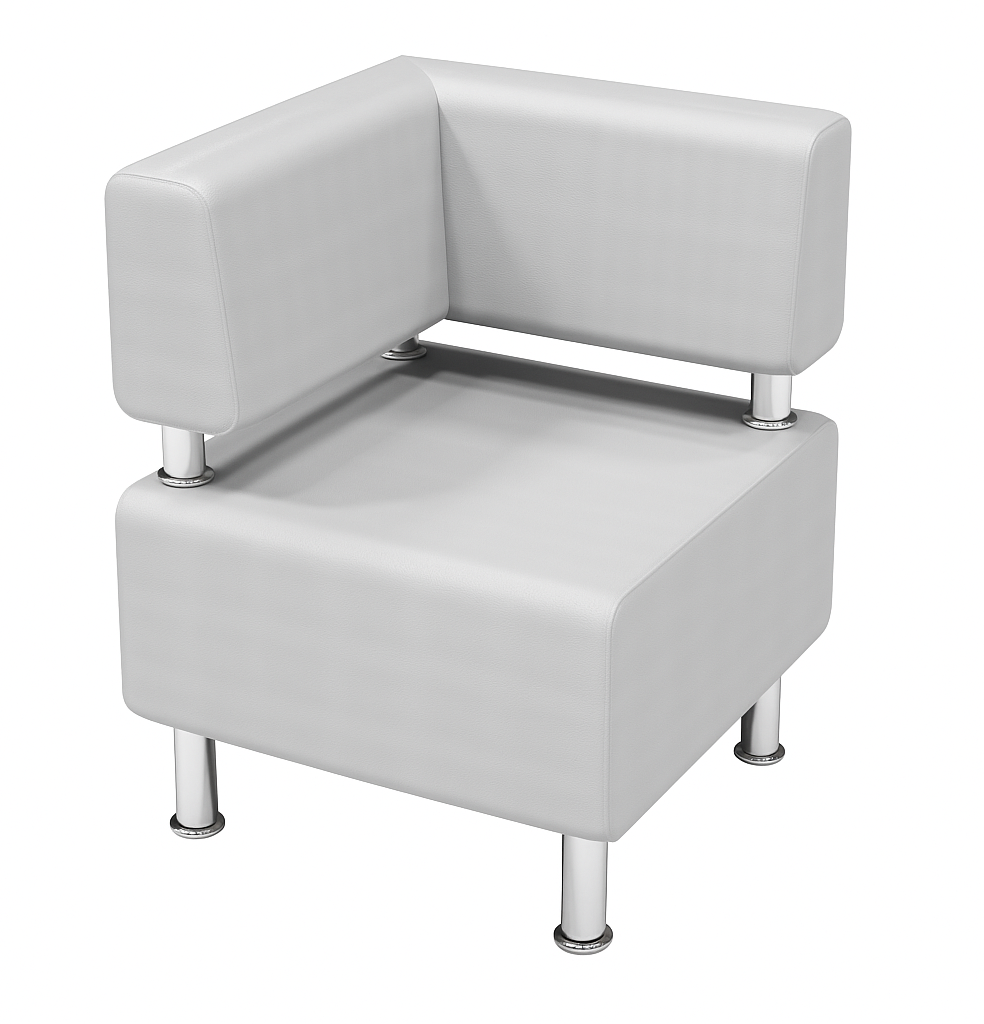 Офісний диван кутовий, матеріал - еко-шкіра, на хромованих ніжках, ЛЕЛЕКА, 650х650х800 мм.